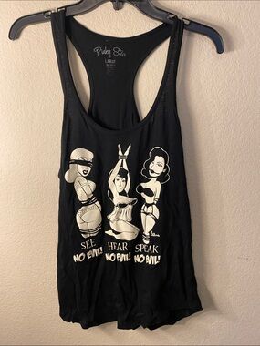 Black Graphic Racerback Tank - See Hear Speak No Evil